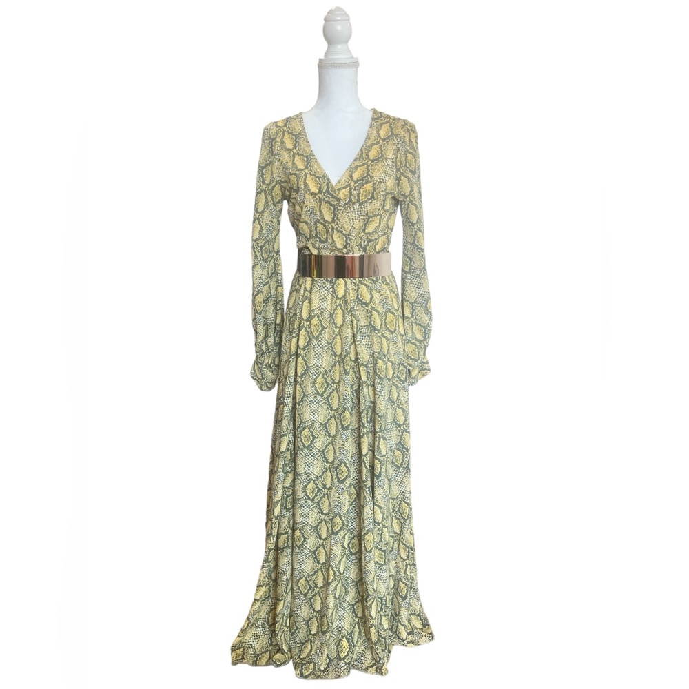 Vavavoom Maxi Dress Size Small‎ Yellow Black Long Sleeve V Neck